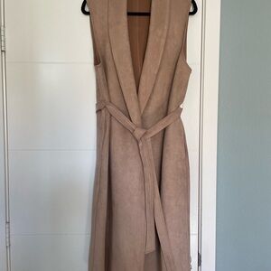 Sleeveless Faux-Suede Wrap Vest in Taupe